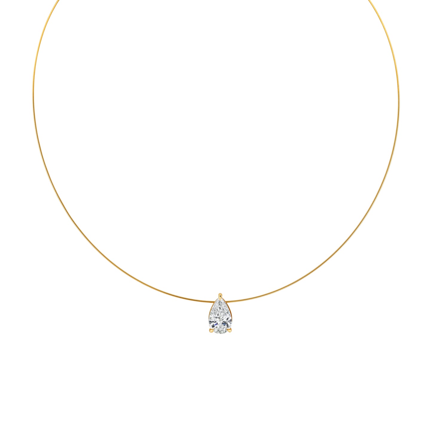 14K Yellow Gold Floating Pear Lab-Grown Diamond Necklace (3ct)