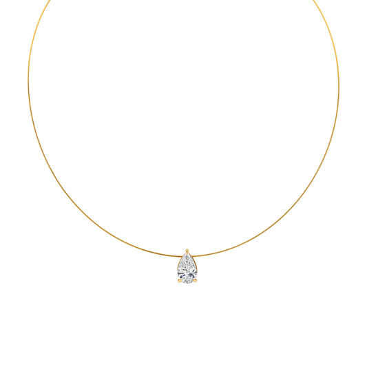 14K Yellow Gold Floating Pear Lab-Grown Diamond Necklace (3ct)