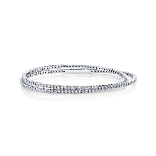 14K White Gold Double Row Diamond Flexi Bangle (2.75ctw)