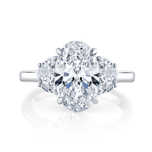 14K White Gold Lab-Grown Oval and Half-Moon Diamond Engagement Ring (4.23ctw)