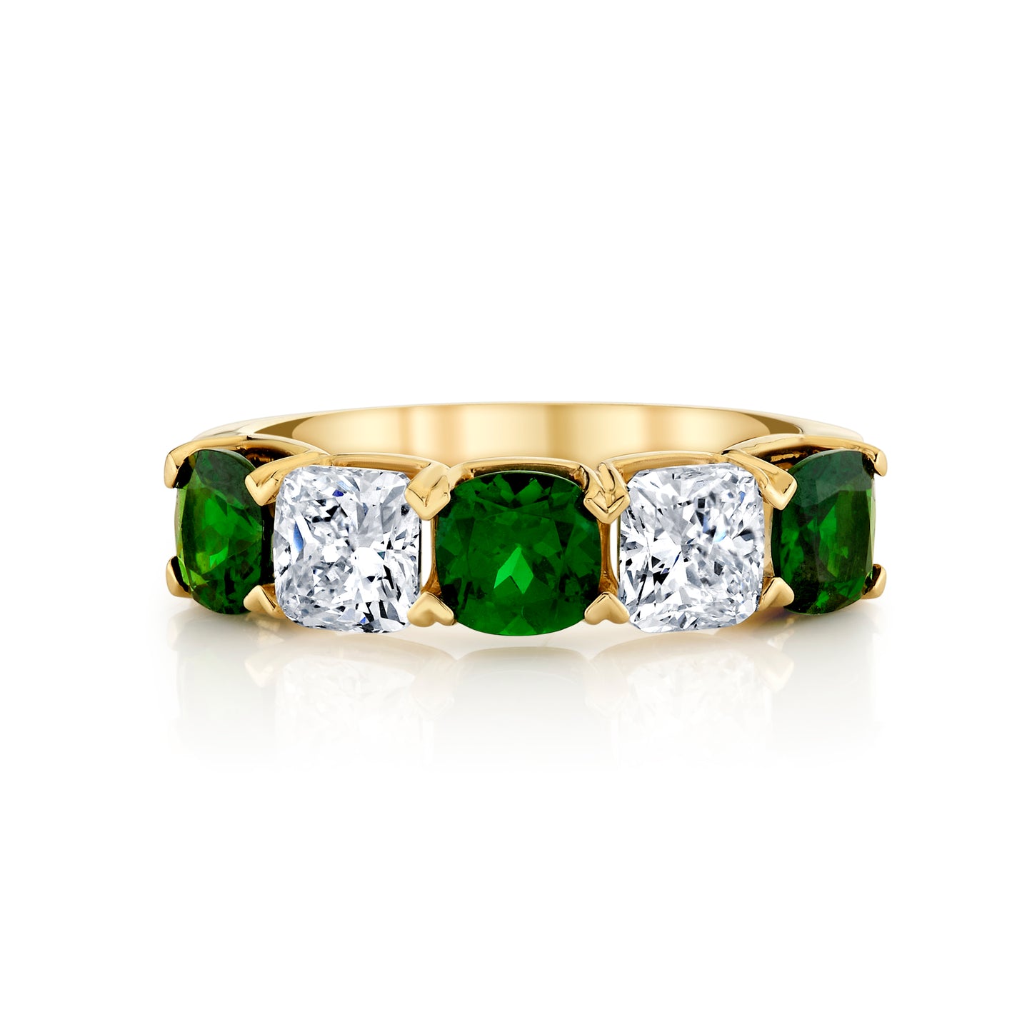 18K Yellow Gold Cushion Diamond and Tsavorite Fashion Ring (3.24ctw)