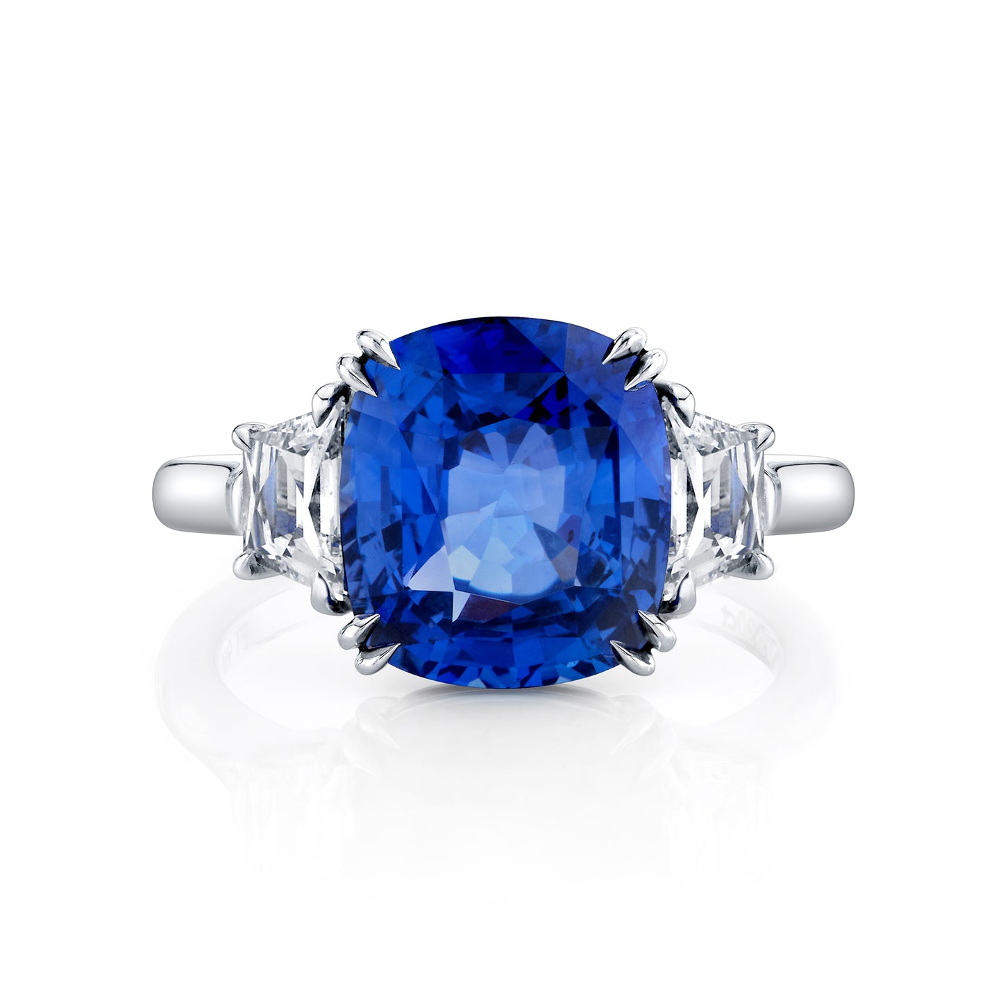 Platinum Cushion Sapphire & Trapezoid Diamond Ring (7.03ctw)