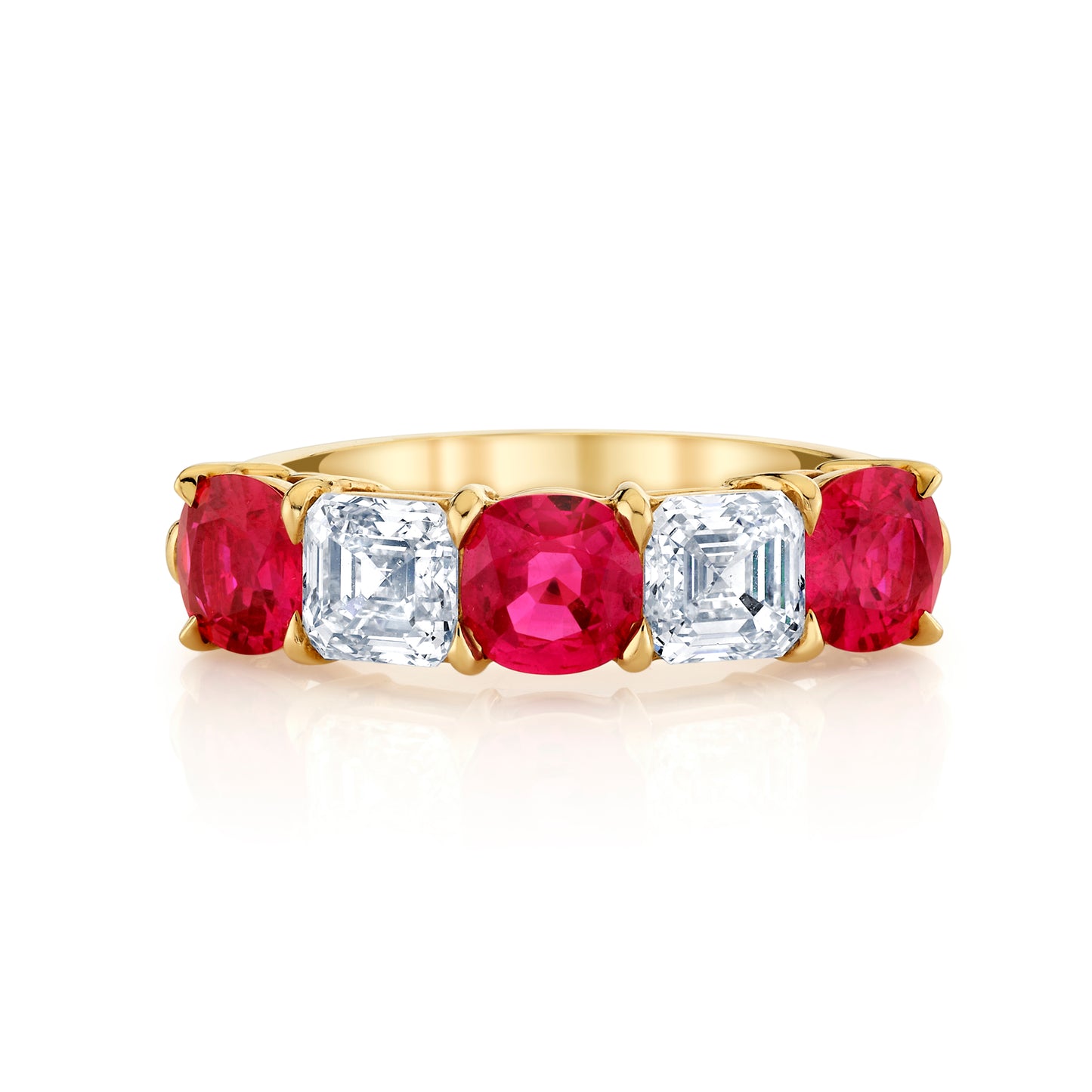 18K Yellow Gold Cushion Ruby and Asscher Diamond Ring (2.66ctw)