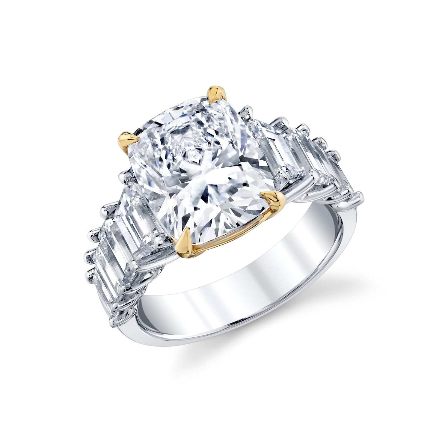 14K White and Yellow Gold Lab-Grown Cushion Diamond Engagement Ring (7.54ctw)
