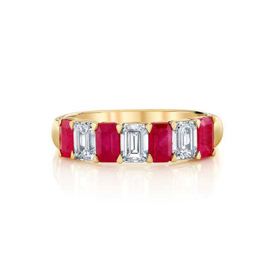 14K Yellow Gold Emerald Cut Ruby and Diamond Ring (2.82ctw)