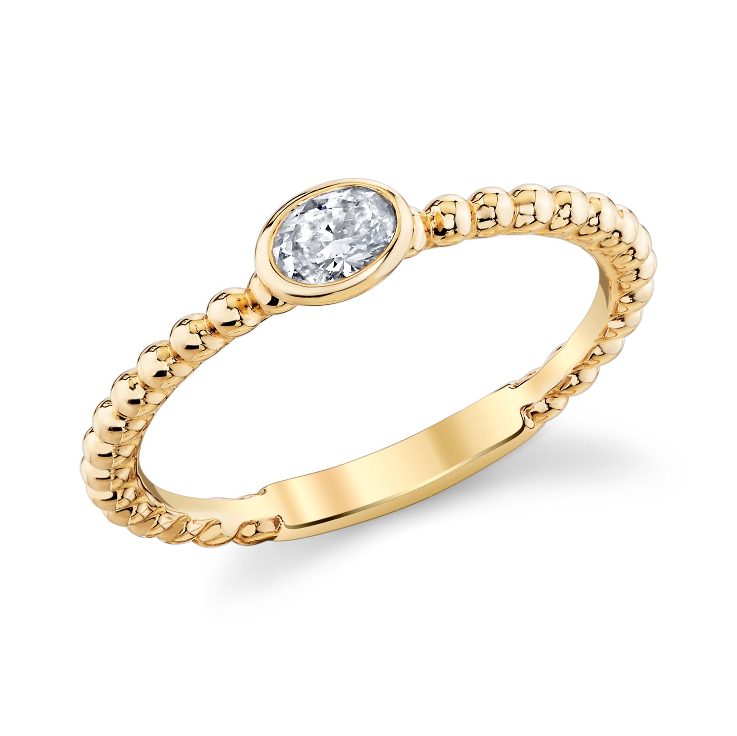 14K Yellow Gold East-To-West Oval Bezel Diamond Stackable Ring (.15ctw)