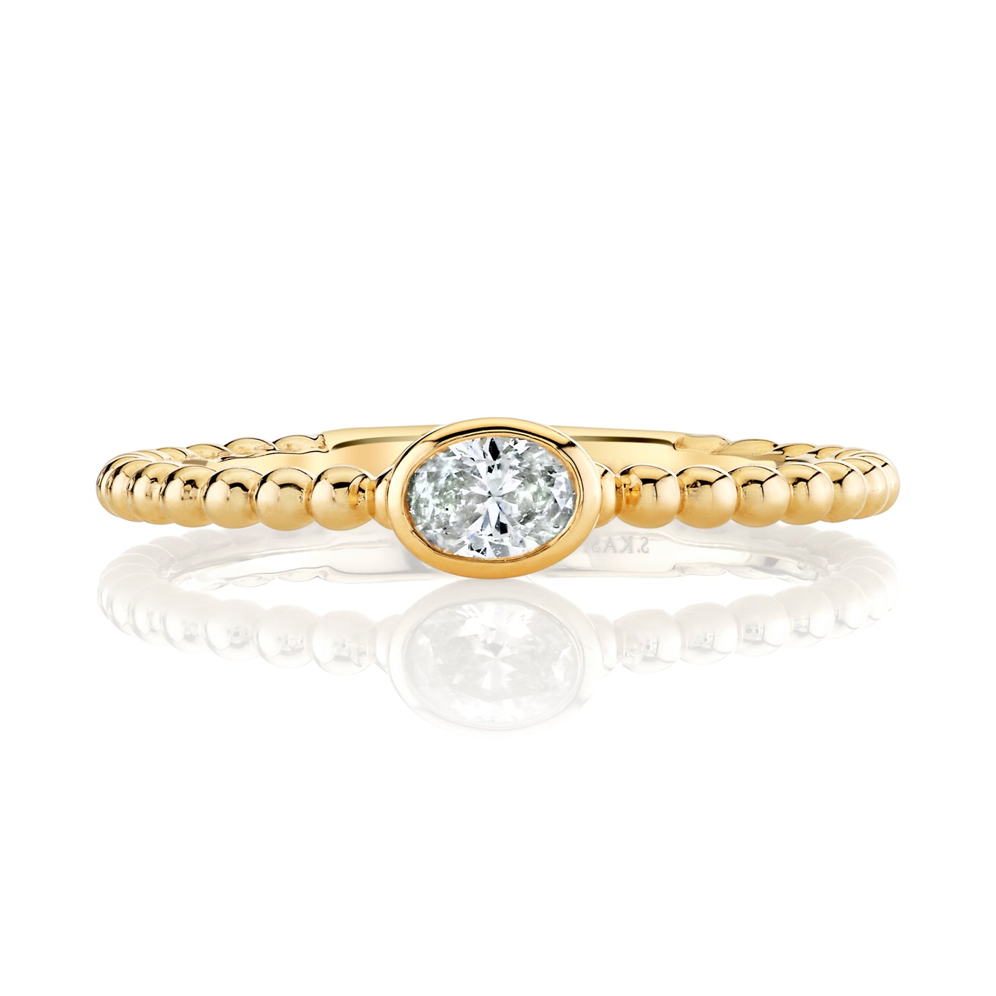 14K Yellow Gold East-To-West Oval Bezel Diamond Stackable Ring (.15ctw)