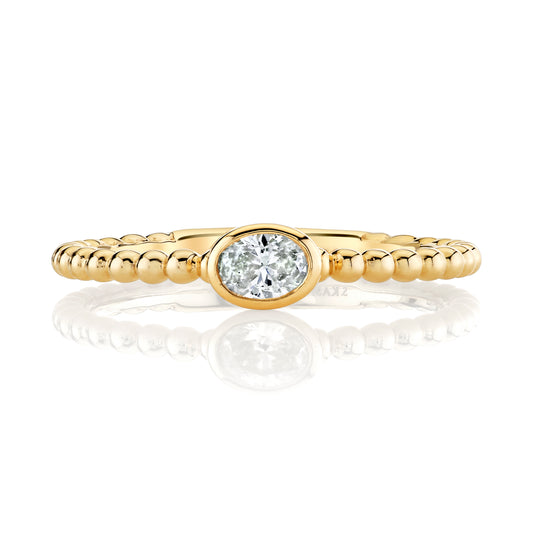 14K Yellow Gold East-To-West Oval Bezel Diamond Stackable Ring (.15ctw)