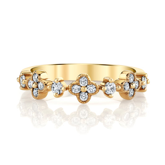 14K Yellow Gold Diamond Clover And Floating Diamond Ring (.40ctw)