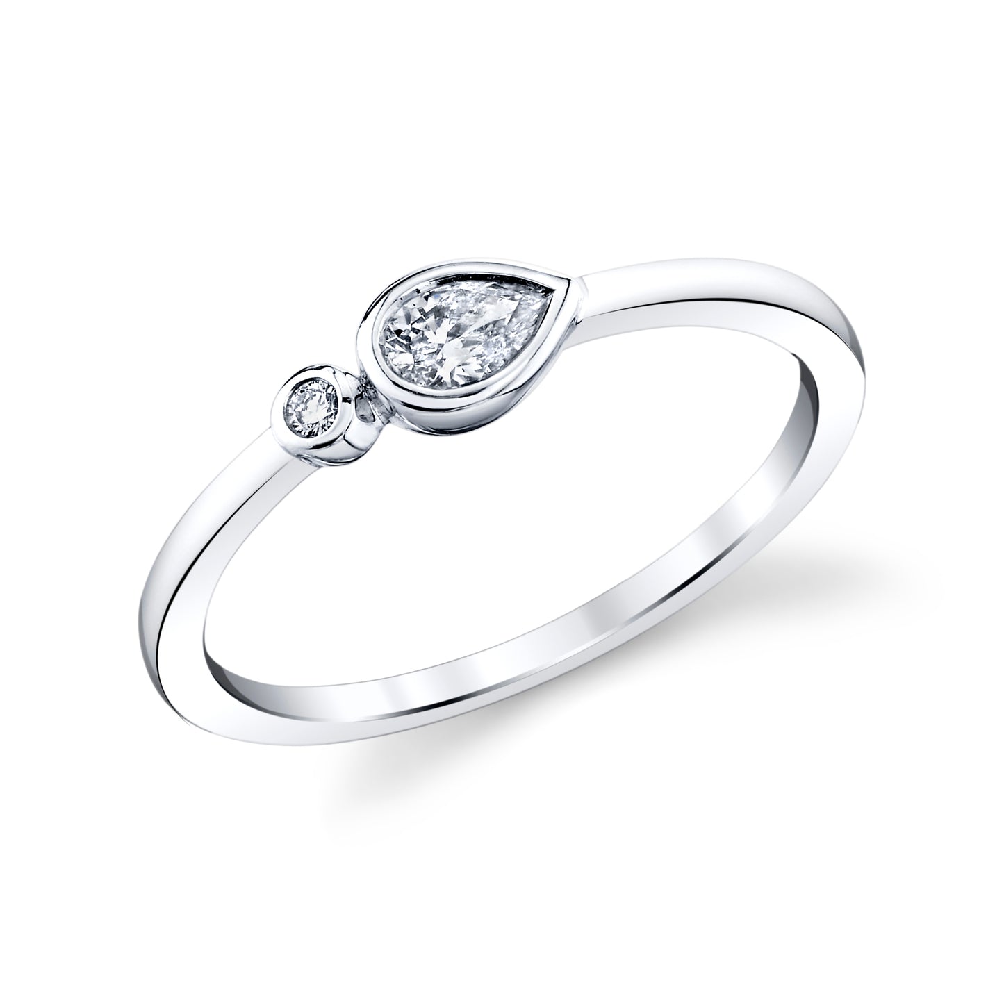 14K White Gold Pear and Round Diamond Bezel Stackable Ring (.17ctw)