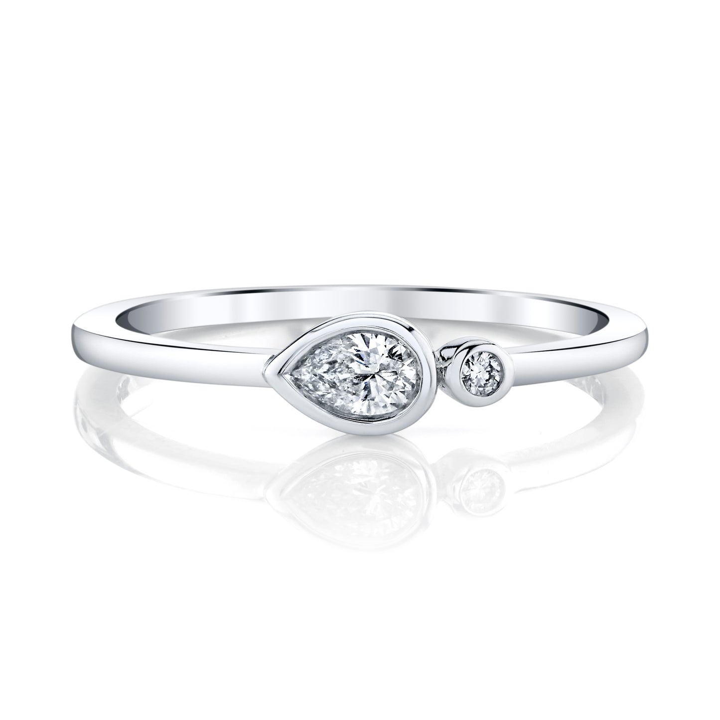 14K White Gold Pear and Round Diamond Bezel Stackable Ring (.17ctw)