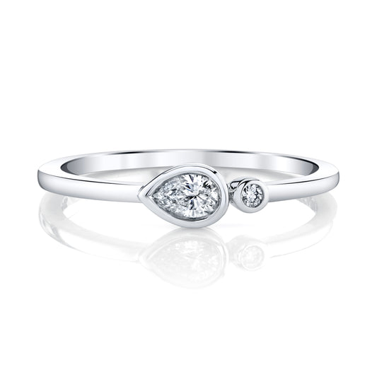 14K White Gold Pear and Round Diamond Bezel Stackable Ring (.17ctw)