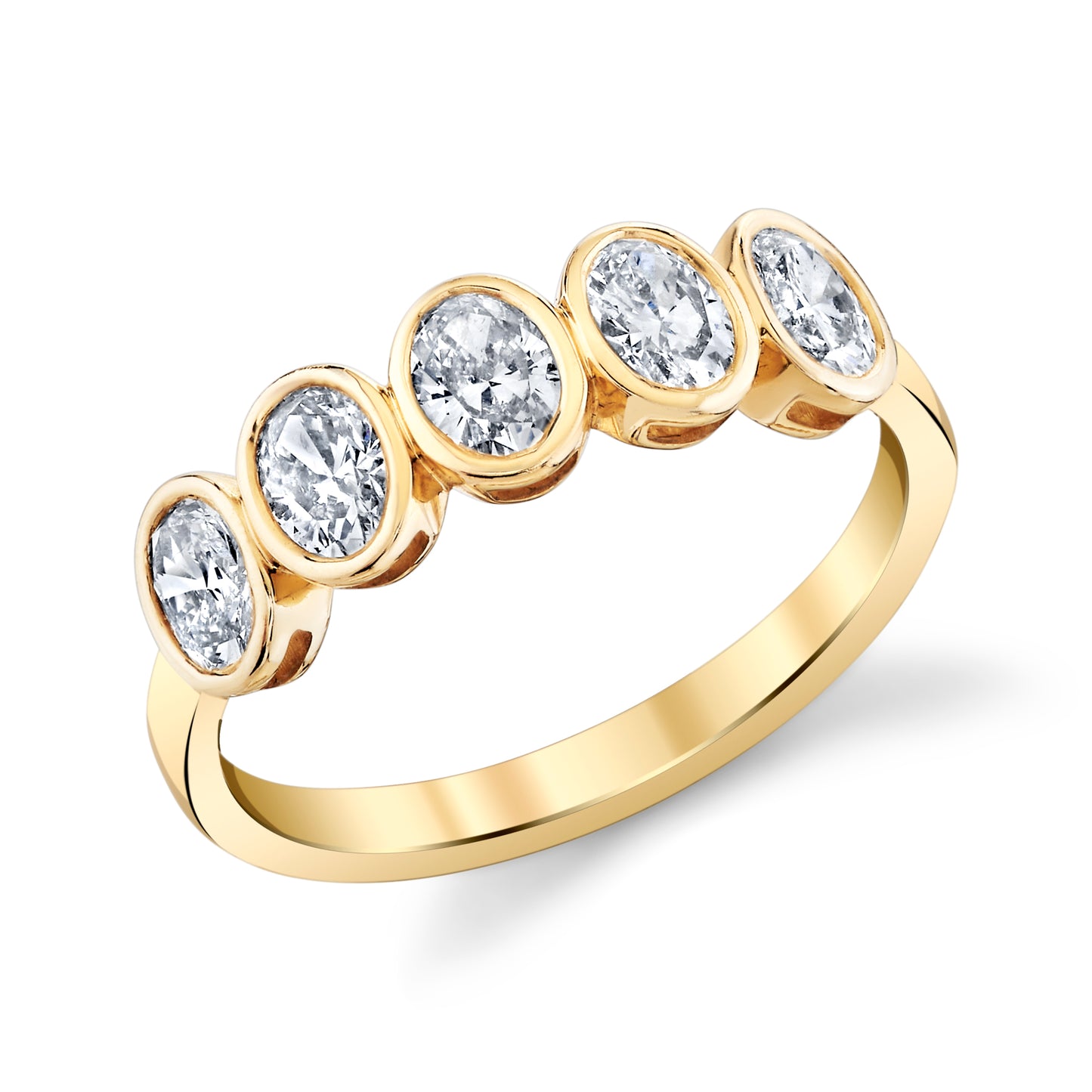 14K Yellow Gold Five Oval Diamond Bezel Ring (.96ctw)