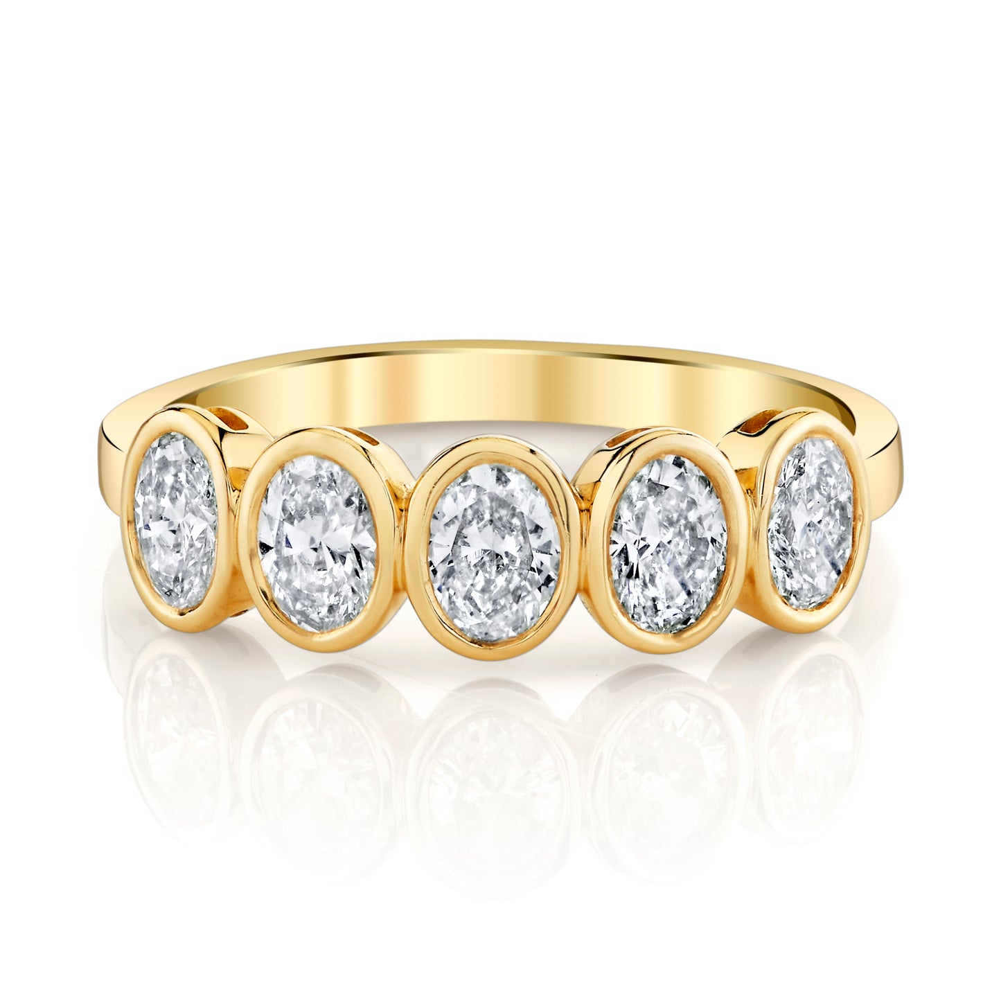 14K Yellow Gold Five Oval Diamond Bezel Ring (.96ctw)