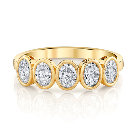 14K Yellow Gold Five Oval Diamond Bezel Ring (.96ctw)