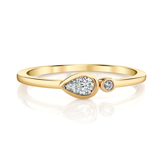 14K Yellow Gold Pear & Round Diamond Bezel Stackable Ring (.17ctw)