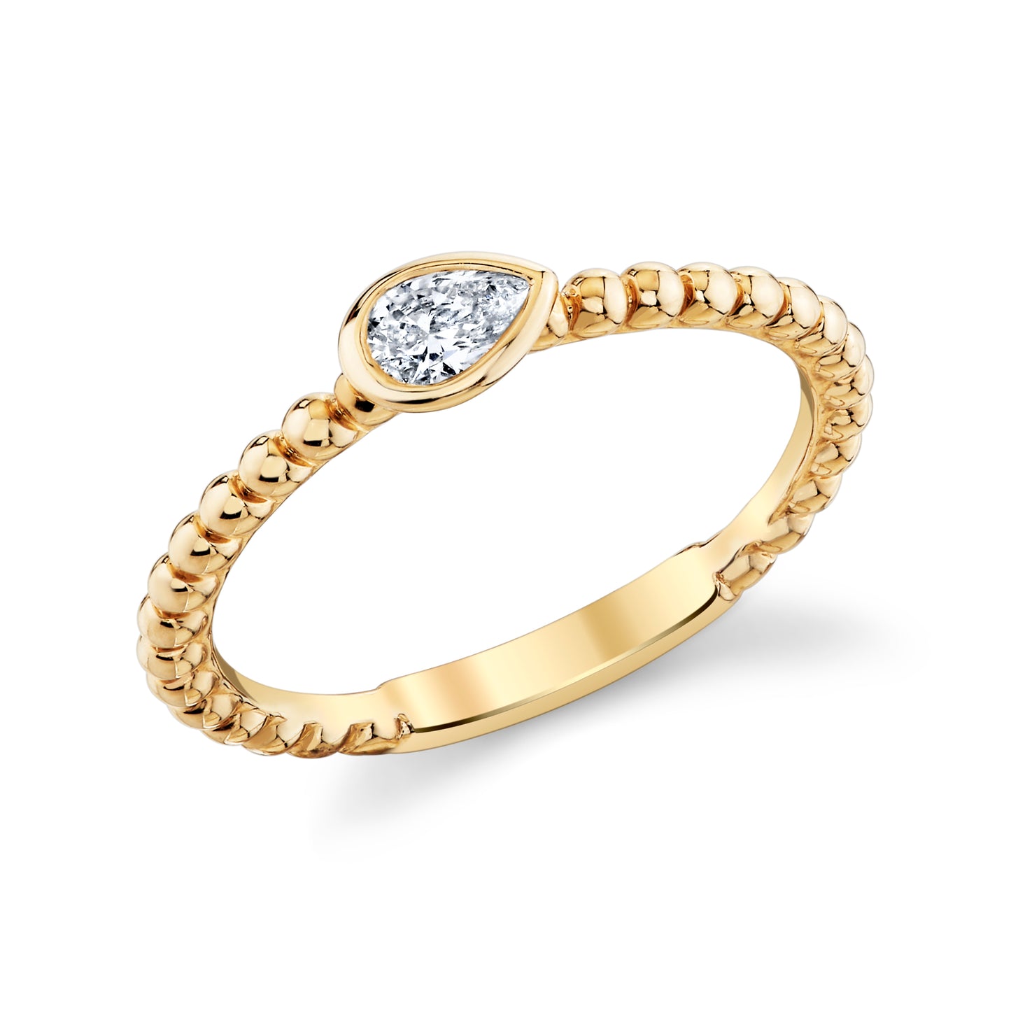14K Yellow Gold Bezel Pear Shape Diamond Stackable Ring
