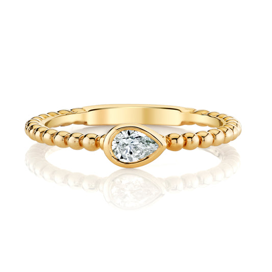 14K Yellow Gold Bezel Pear Shape Diamond Stackable Ring
