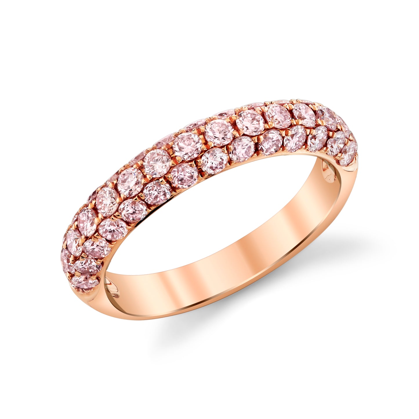 18K Rose Gold Three Row Pink Diamond Pave Ring (1.04ctw)