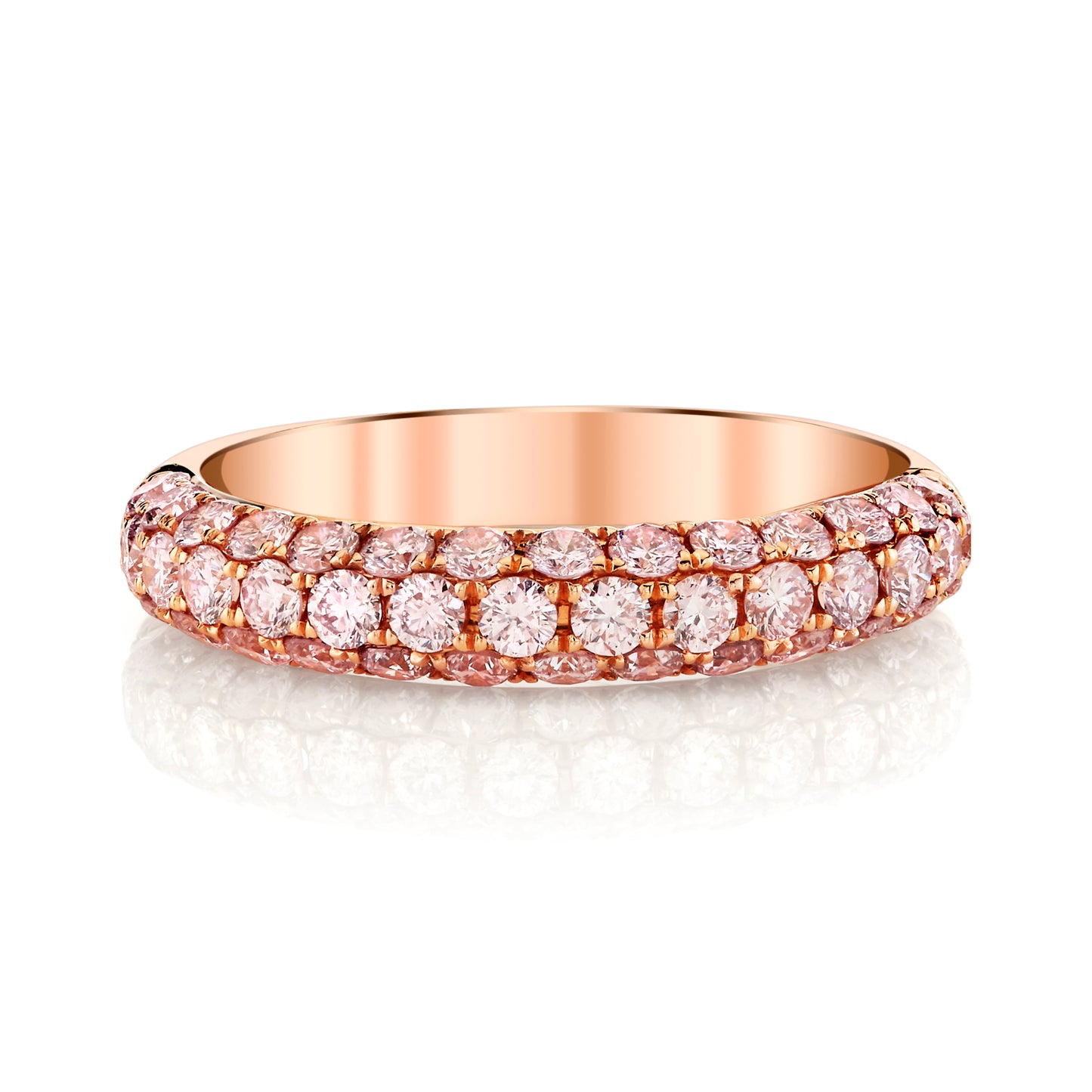 18K Rose Gold Three Row Pink Diamond Pave Ring (1.04ctw)