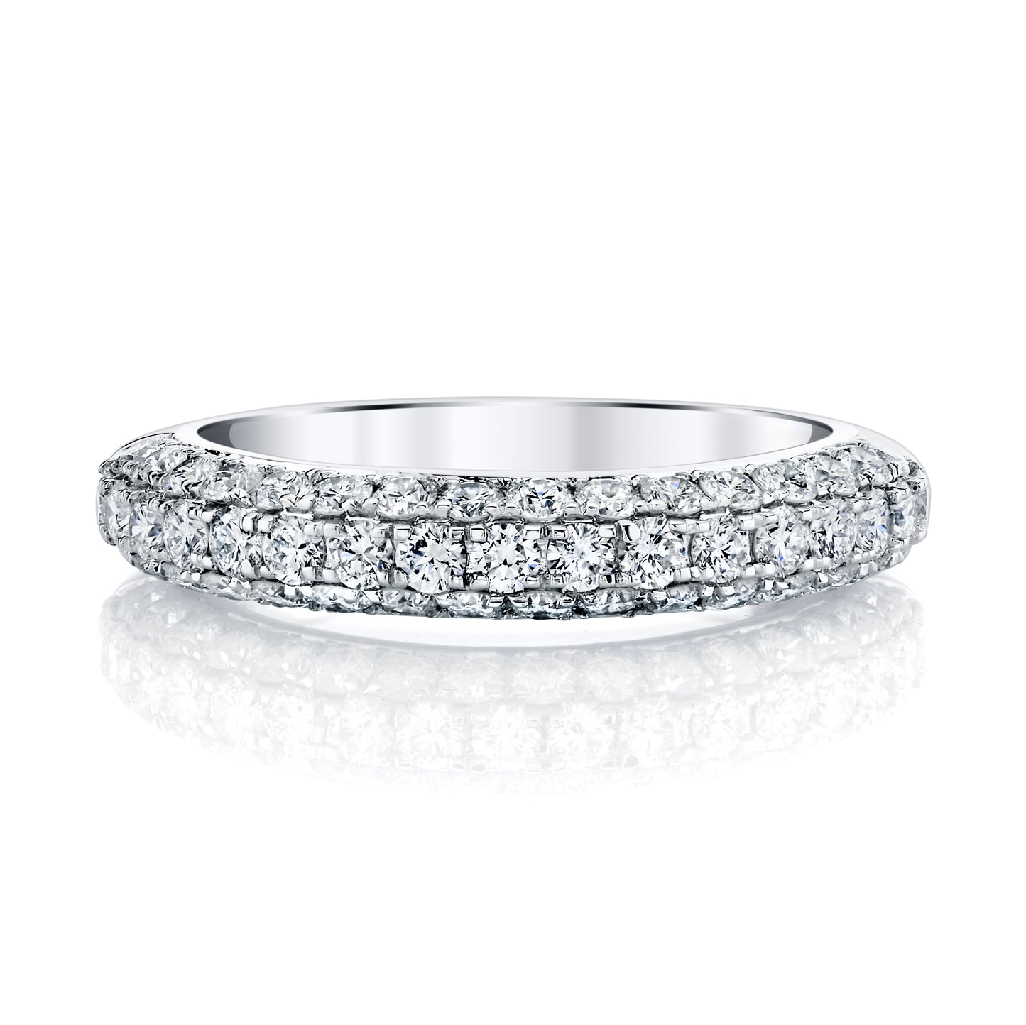 18K White Gold Three Row Pave Diamond Ring (1.03ctw)
