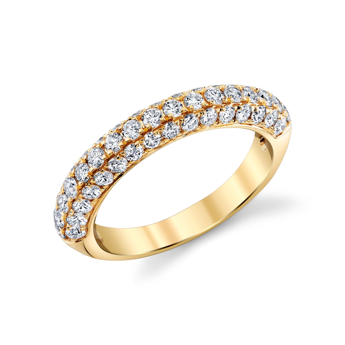 18K Yellow Gold Three Row Pave Diamond Ring (1ctw)