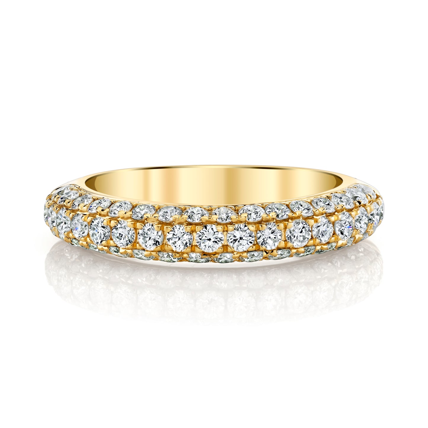18K Yellow Gold Three Row Pave Diamond Ring (1ctw)