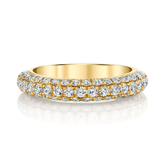 18K Yellow Gold Three Row Pave Diamond Ring (1ctw)