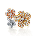 14K Yellow, White, And Rose Gold Pave Diamond Flower Ring