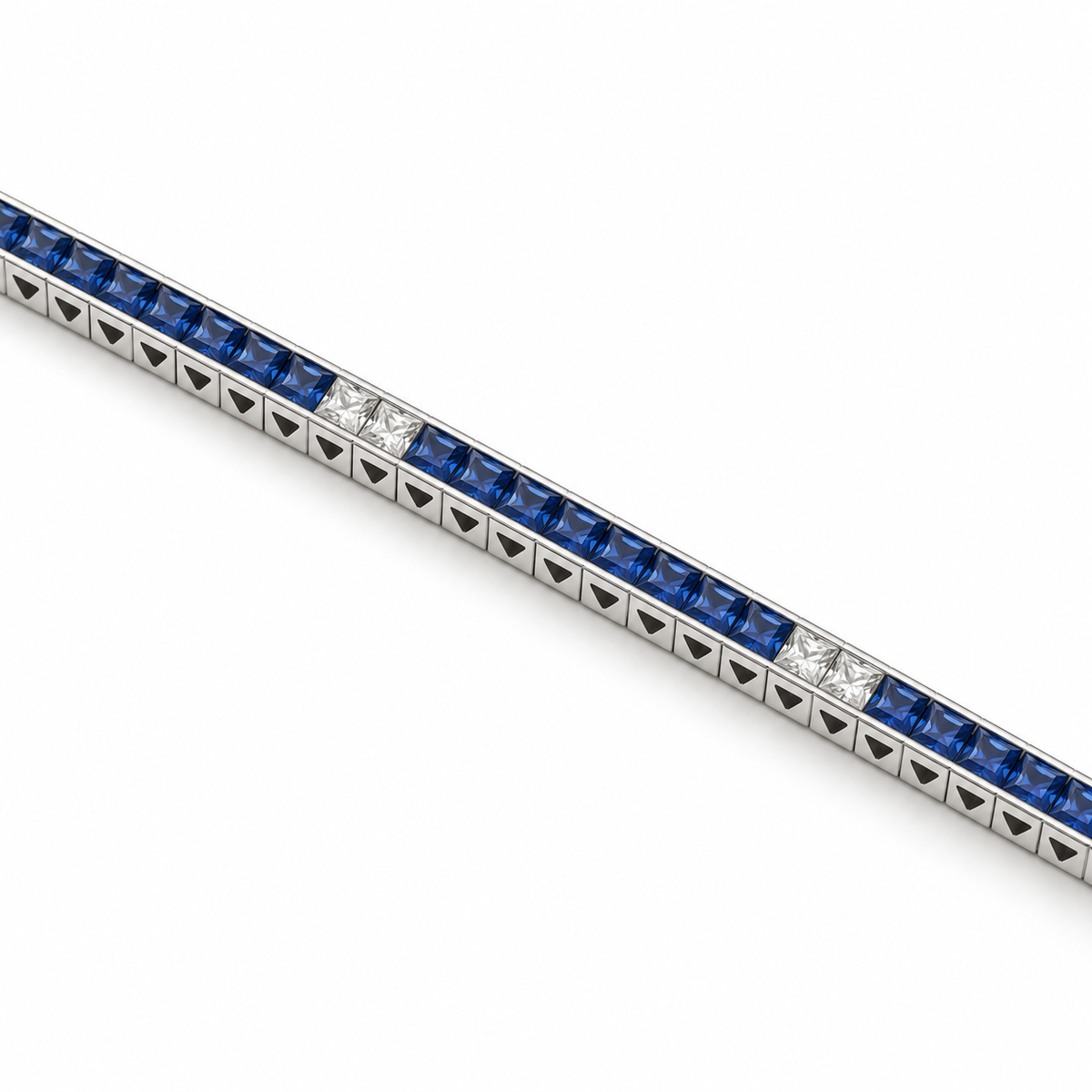 6.75ctw Princess-Cut Sapphire & Diamond Channel Bracelet in 18K White Gold