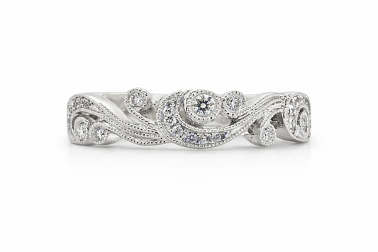 White Gold Diamond Filigree Wave Band