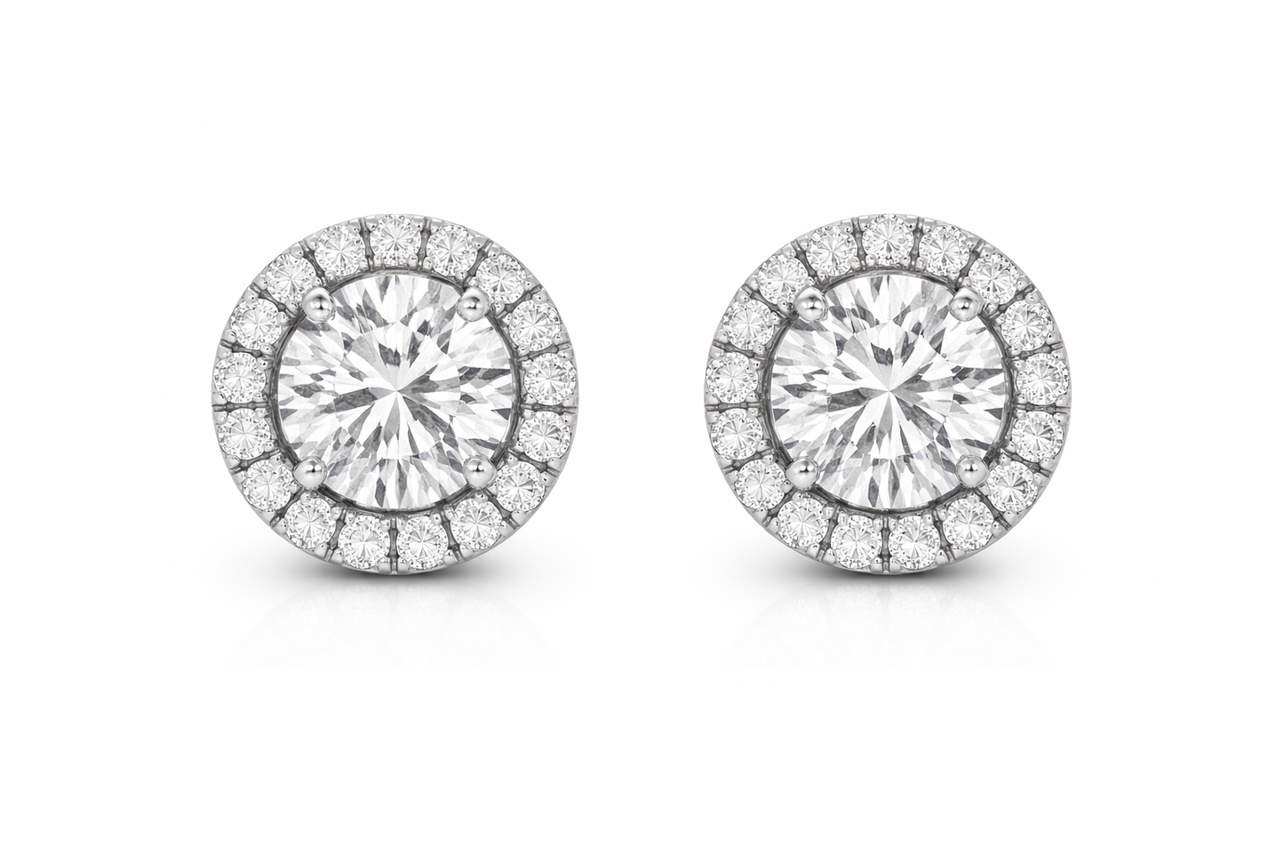 White Gold Diamond Halo Stud Earrings