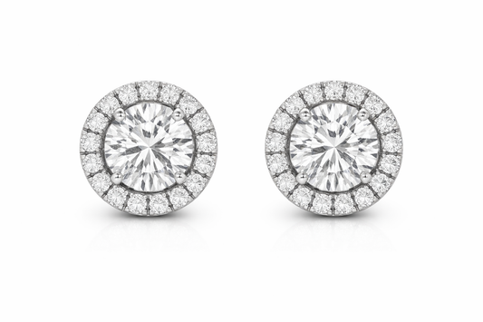 White Gold Diamond Halo Stud Earrings