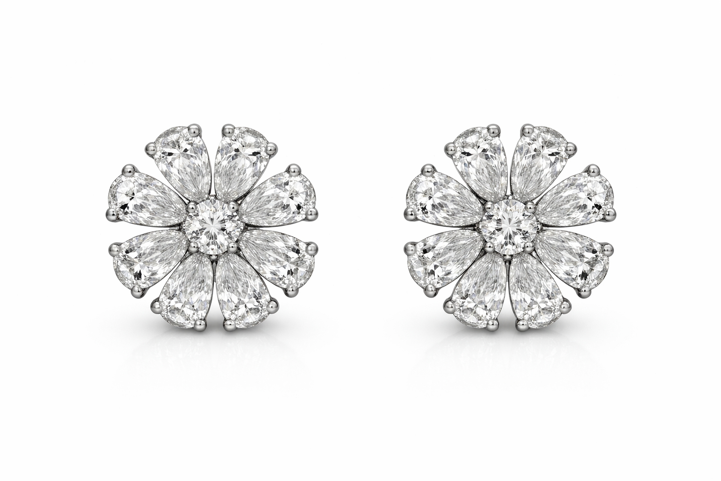 White Gold Diamond Flower Stud Earrings