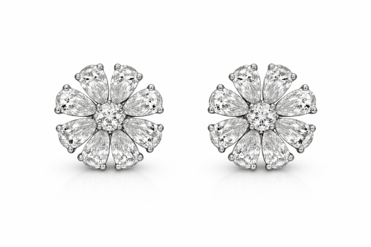 White Gold Diamond Flower Stud Earrings