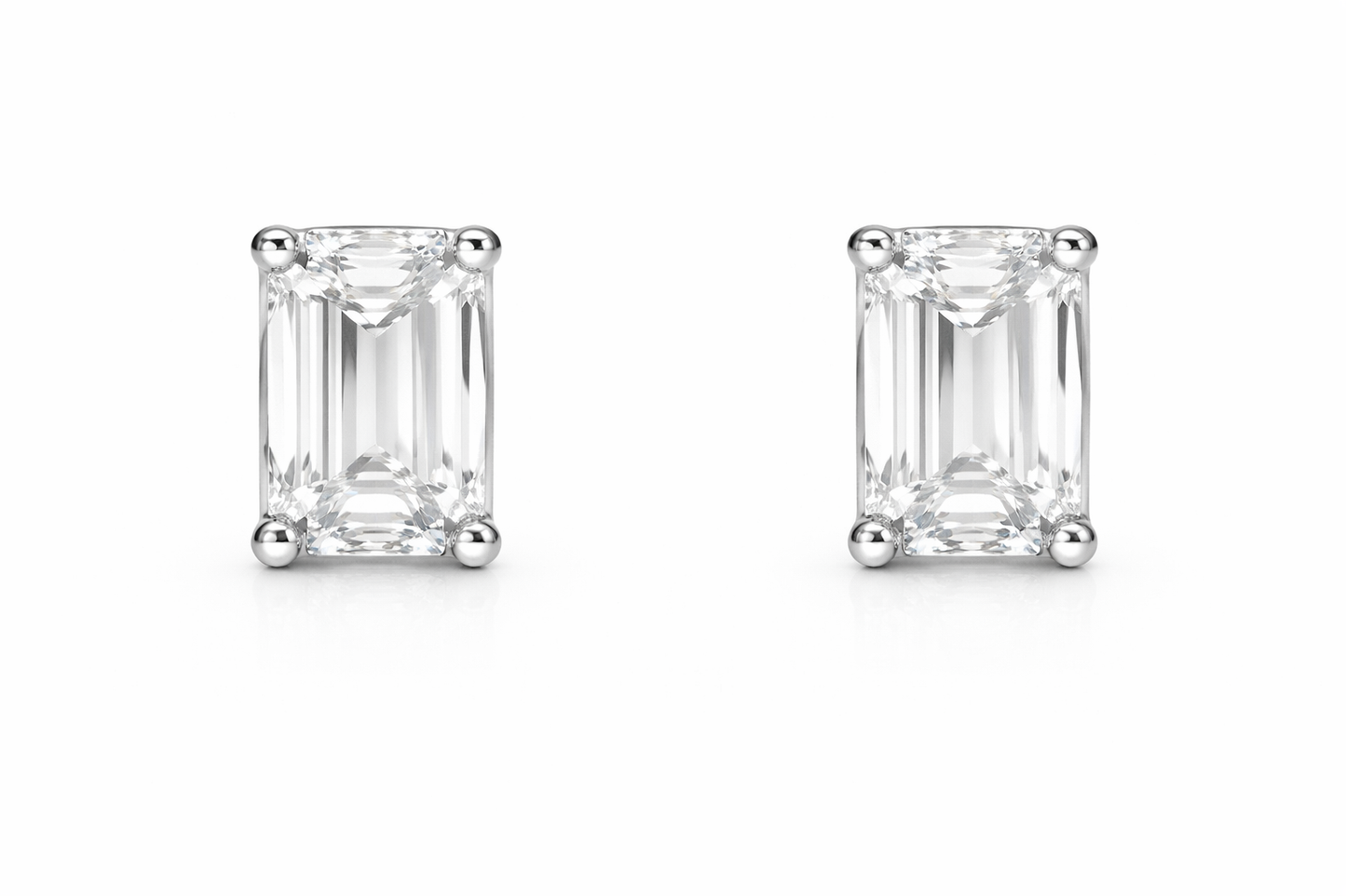 White Gold Emerald Cut Lab-Grown Diamond Studs