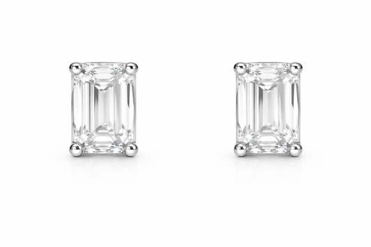 White Gold Emerald Cut Lab-Grown Diamond Studs