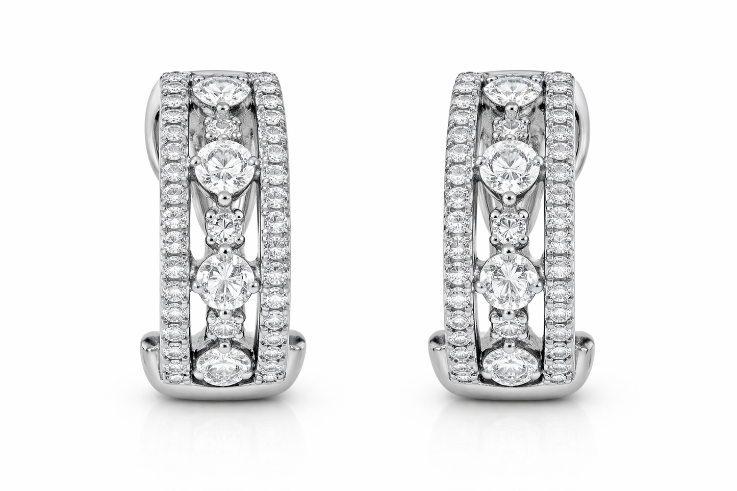 White Gold Floating Diamond Frame Hoops