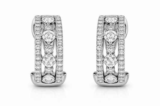 White Gold Floating Diamond Frame Hoops