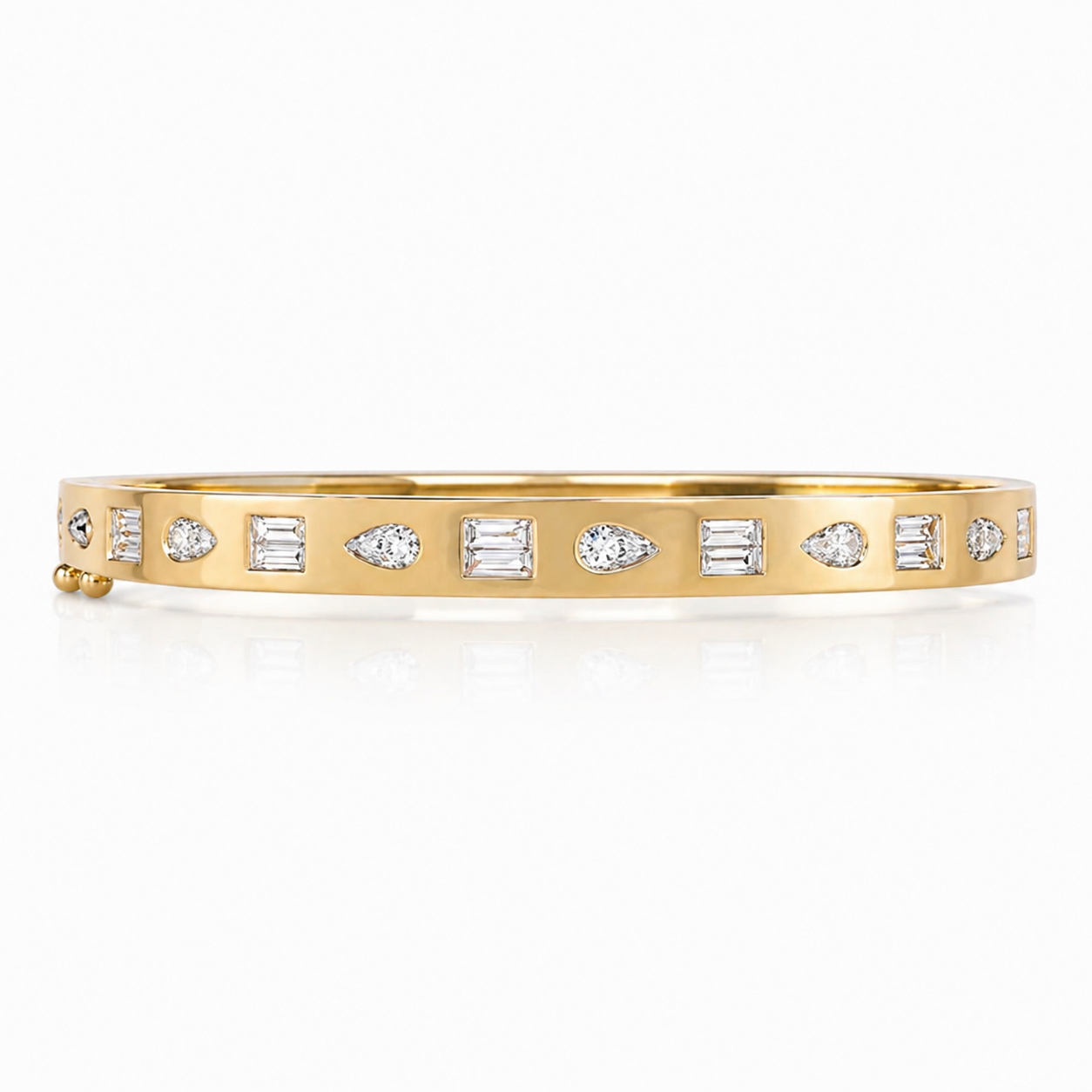 Yellow Gold Bangle With Mixed Shape Flush Set Diamonds