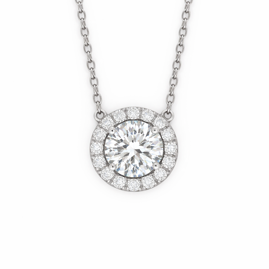 White Gold Round Diamond Halo Necklace