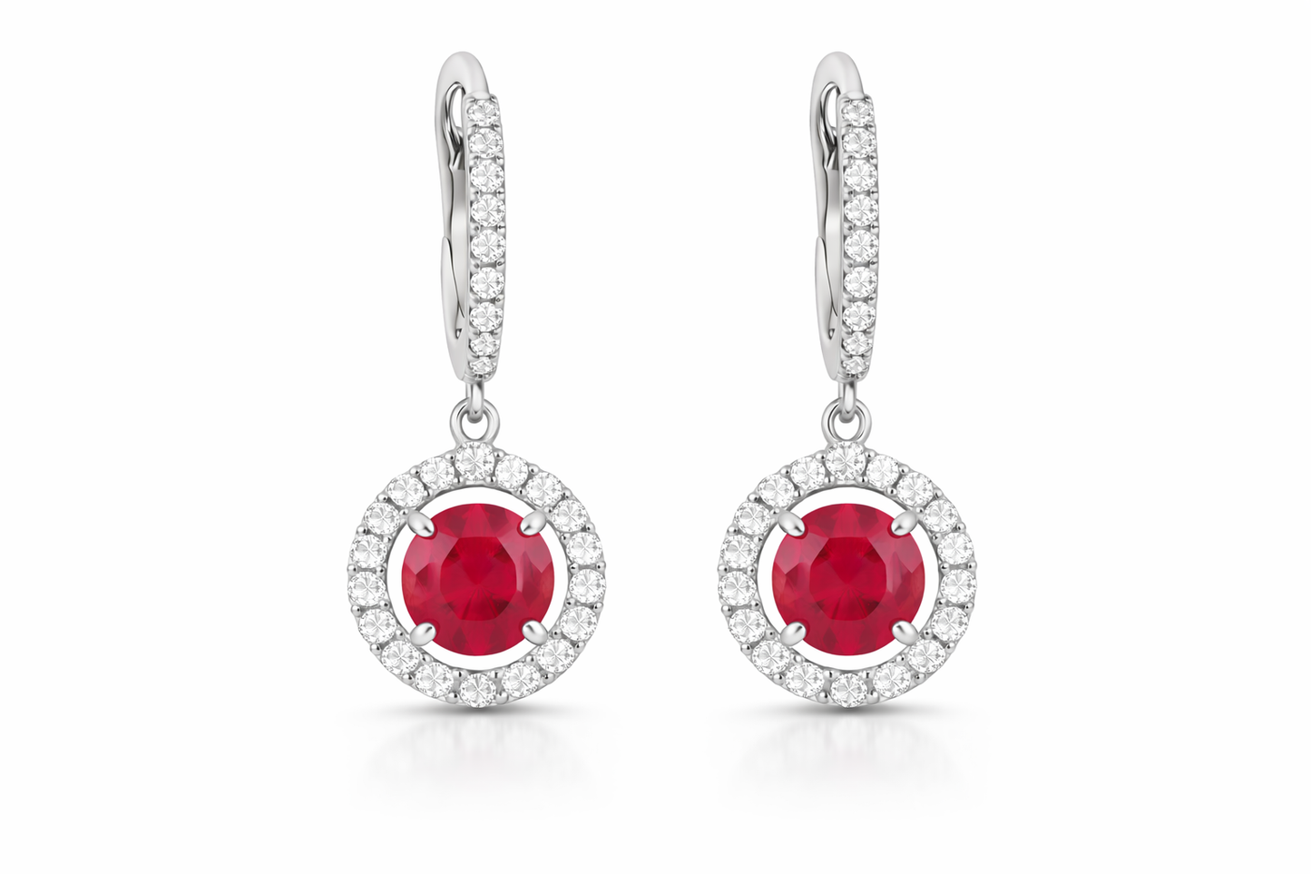 White Gold Ruby and Diamond Drop Earrings