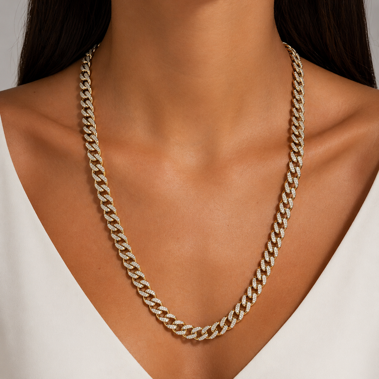 Yellow Gold Cuban Link Diamond Necklace