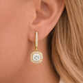 Yellow Gold Cushion Cut Halo Dangle Earrings