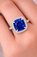 White Gold Cushion Cut Blue Sapphire and Diamond Ring