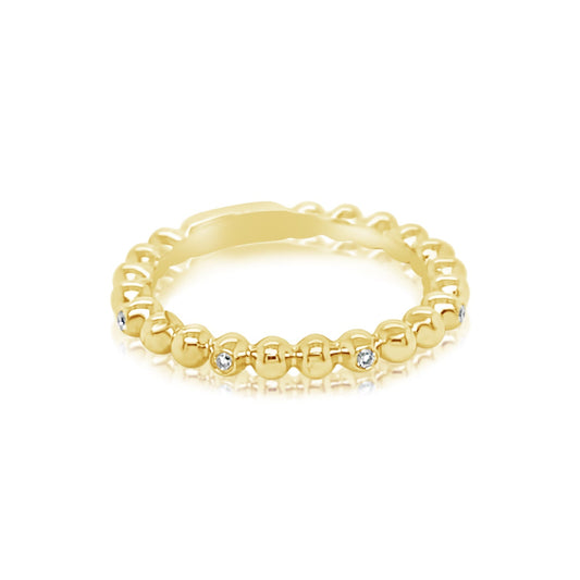 14K Yellow Gold Beaded Diamond Stackable Ring (.04ctw)