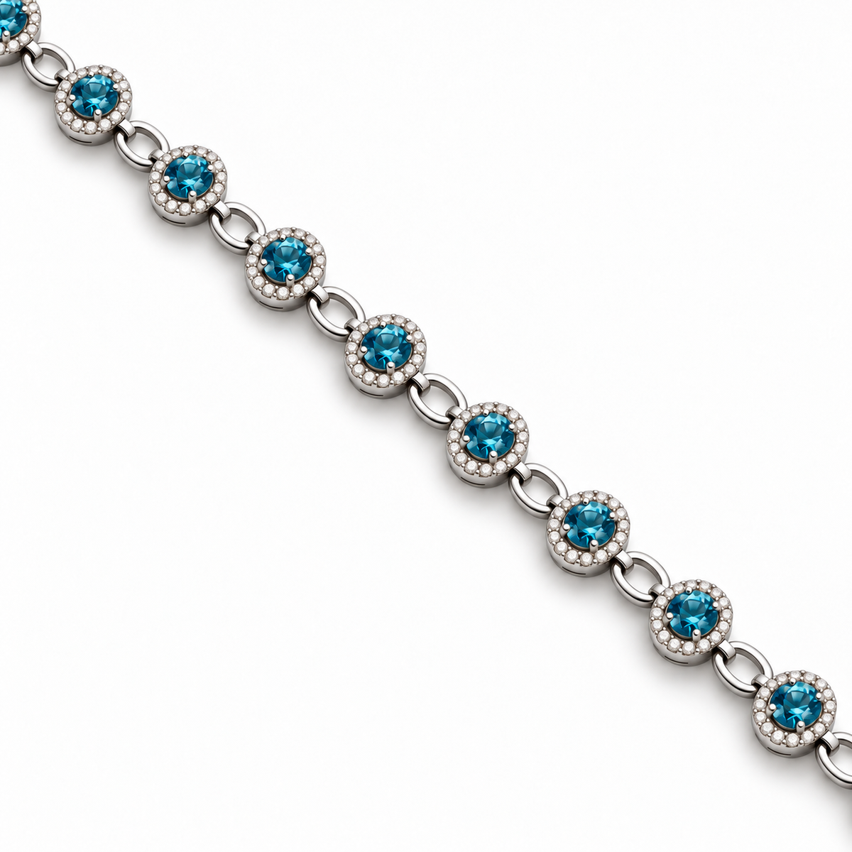 6.77ctw Blue Zircon & Diamond Halo Bracelet in 18K White Gold