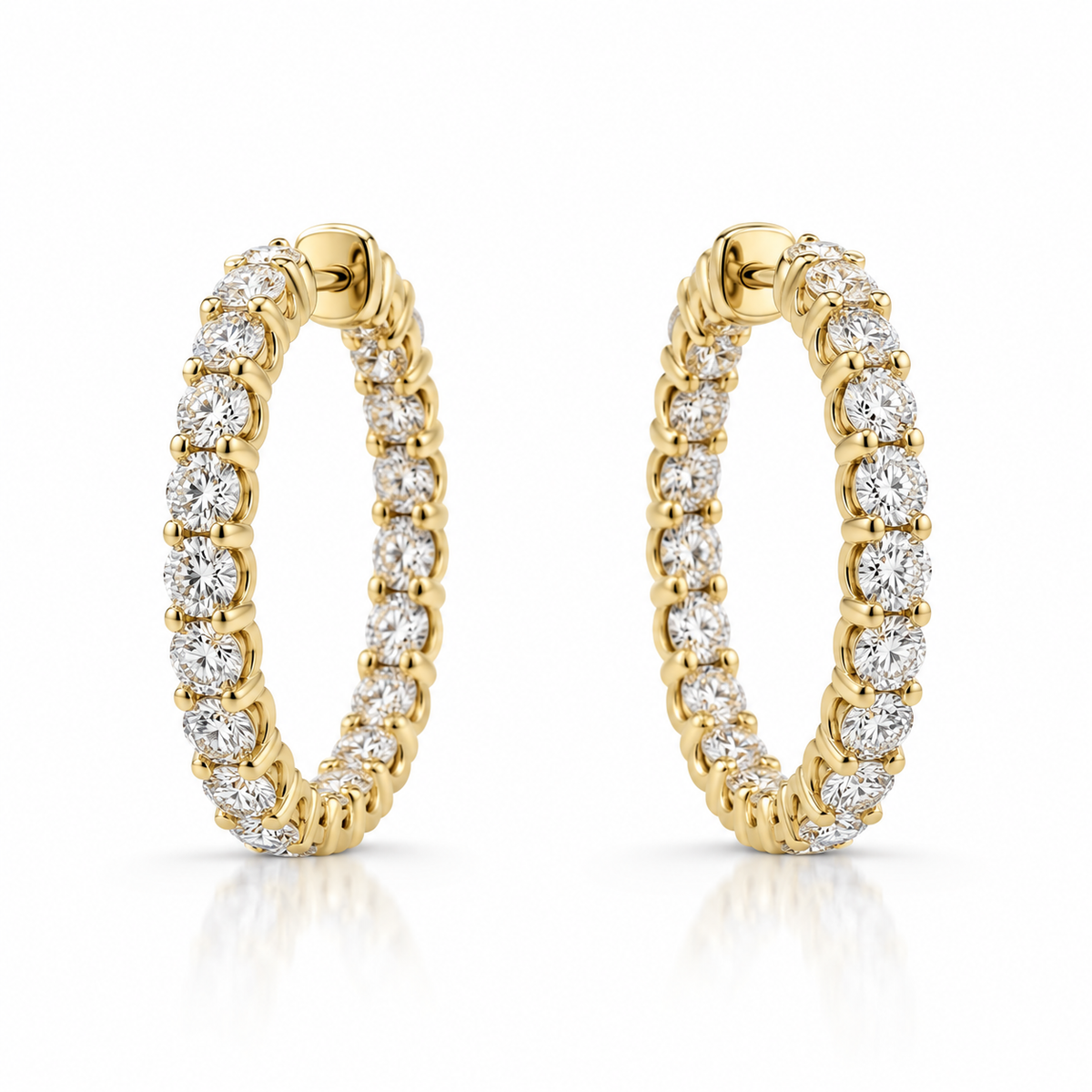 3ctw Yellow Gold Inside-Outside Diamond Hoop Earrings