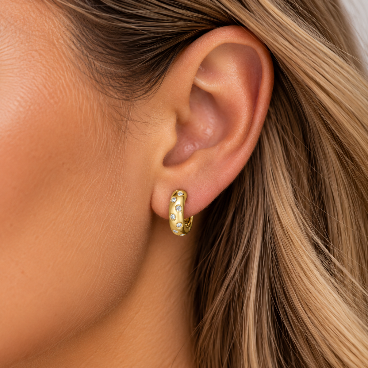 .09ctw Yellow Gold Bezel-Set Diamond Huggie Hoop Earrings