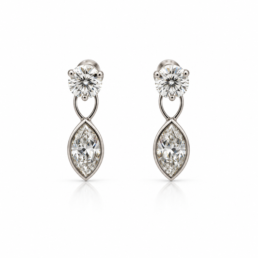1.16ctw Marquise &amp; Round Diamond Drop Earrings